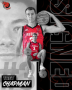 MALE BASKETBALL PLAYER GRAPHIC HOLDING A BASKETBALLAND SITTING DOWN